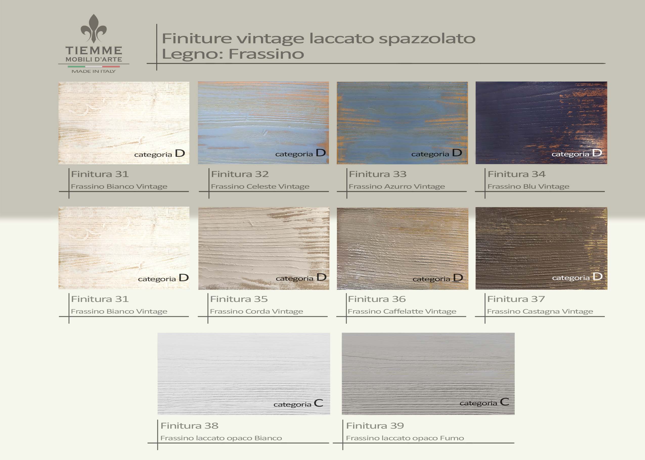 Finiture legno frassino spazzolato laccato consumato vintage. Finiture legno di frassino spazzolato a mano e poi verniciato con colori a scelta, effetto vintage consumato.