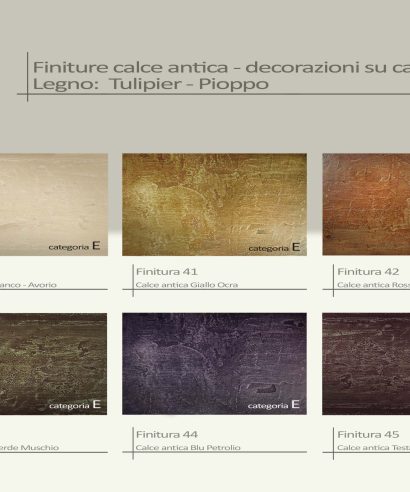 Finiture in calce antica, gessate, spatolate, granulose, fatte esclusivamente a mano, sono di grande effetto materico con colori a richiesta.