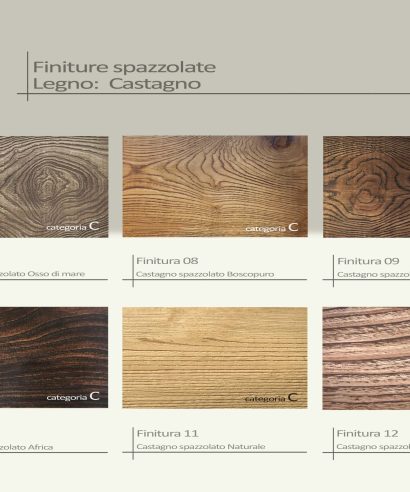 Finiture legno castagno spazzolato in varie tonalità, adeguato per mobili dallo stile lineare e pulito.