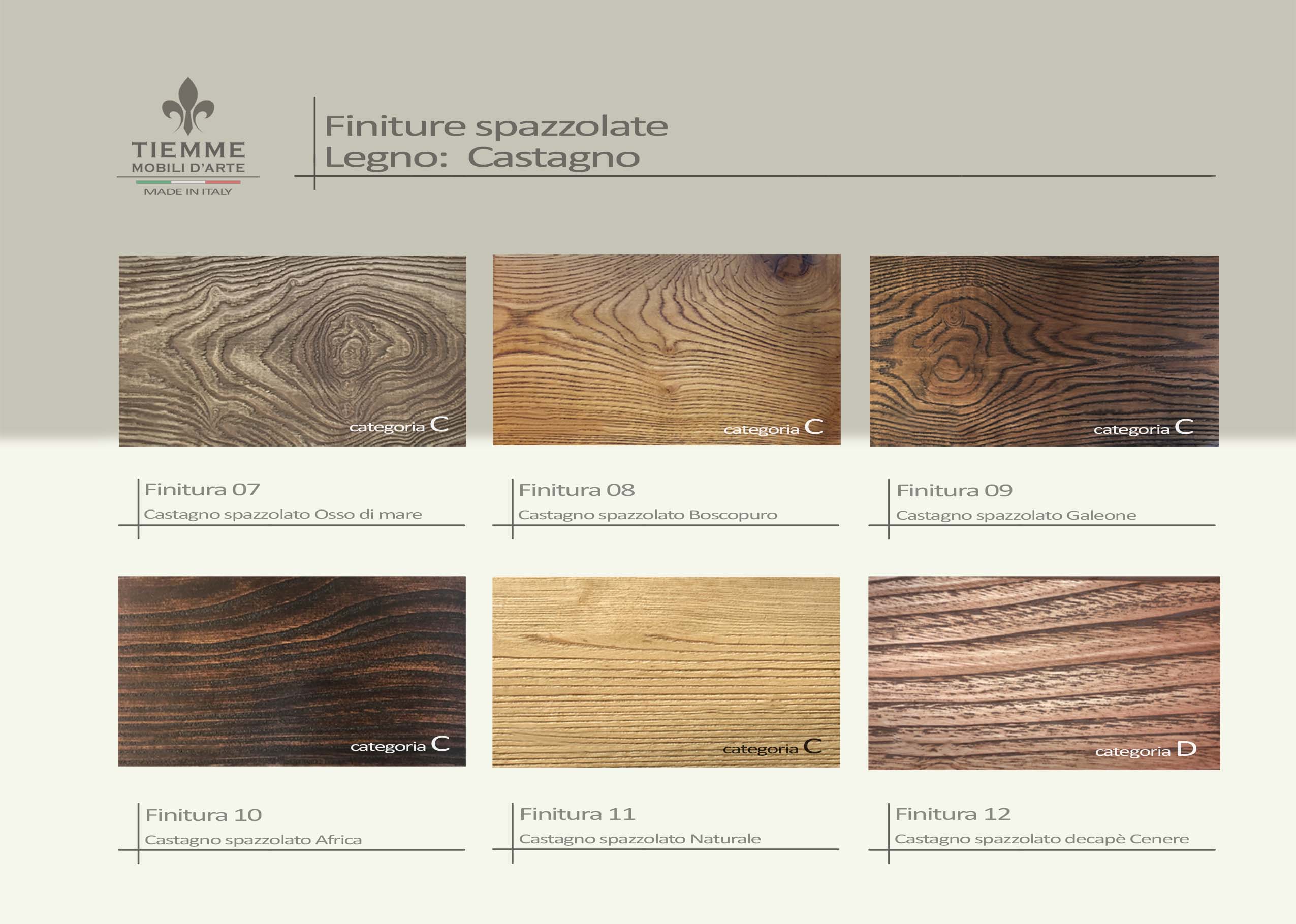 Finiture legno spazzolato castagno. Finiture legno castagno spazzolato in varie tonalità, adeguato per mobili dallo stile lineare e pulito.