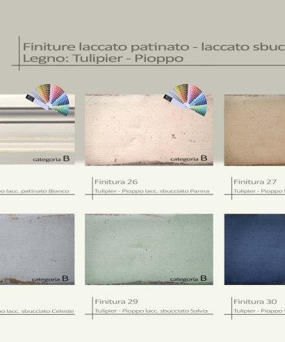 Finiture legno stile country, le laccature come scrostate dal tempo nei colori a richiesta, in perfetto stile campagna.