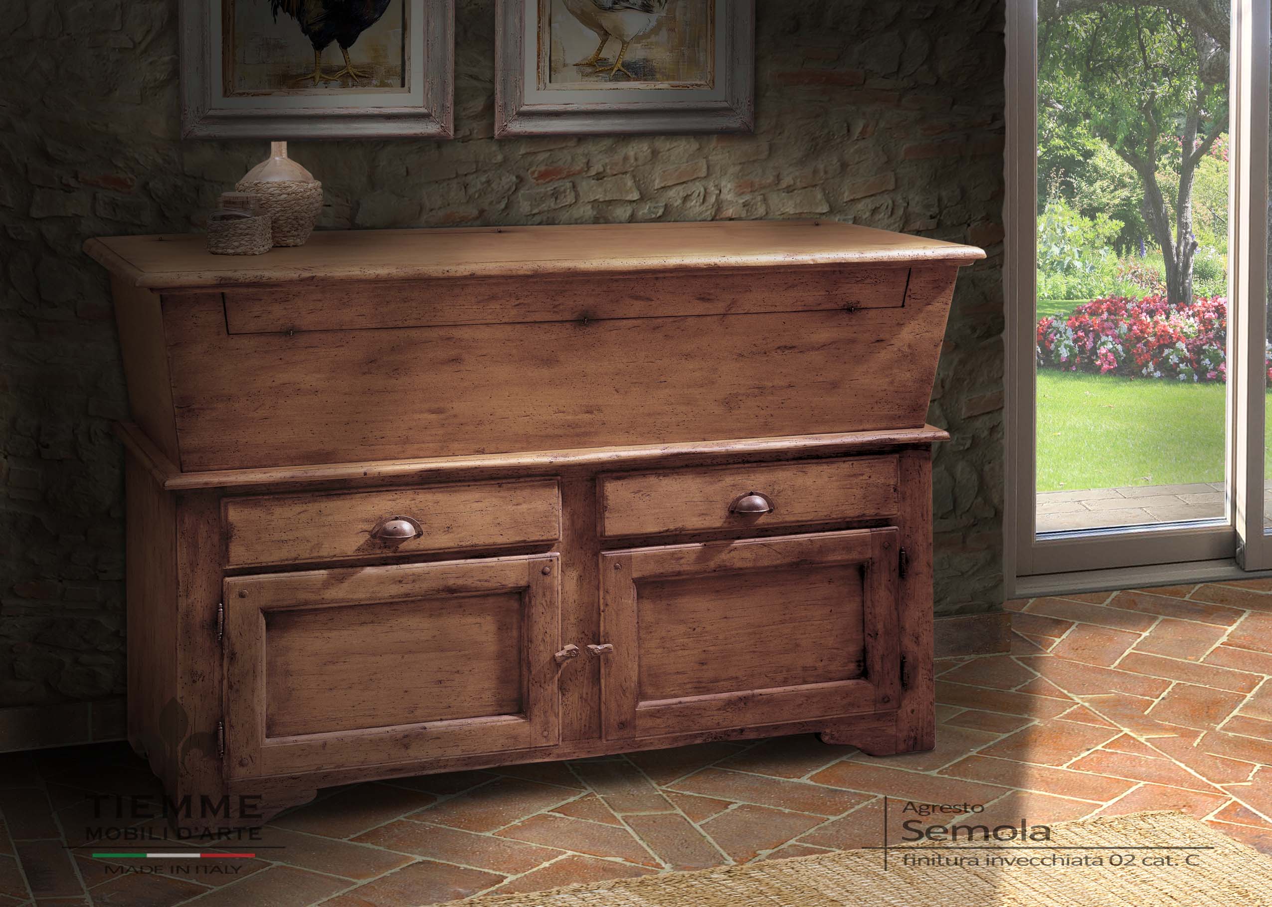 Madia vintage in legno invecchiato Semola