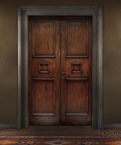 Porta da interno stile antico in legno di castagno con finitura invecchiata da realizzare sempre su misura.