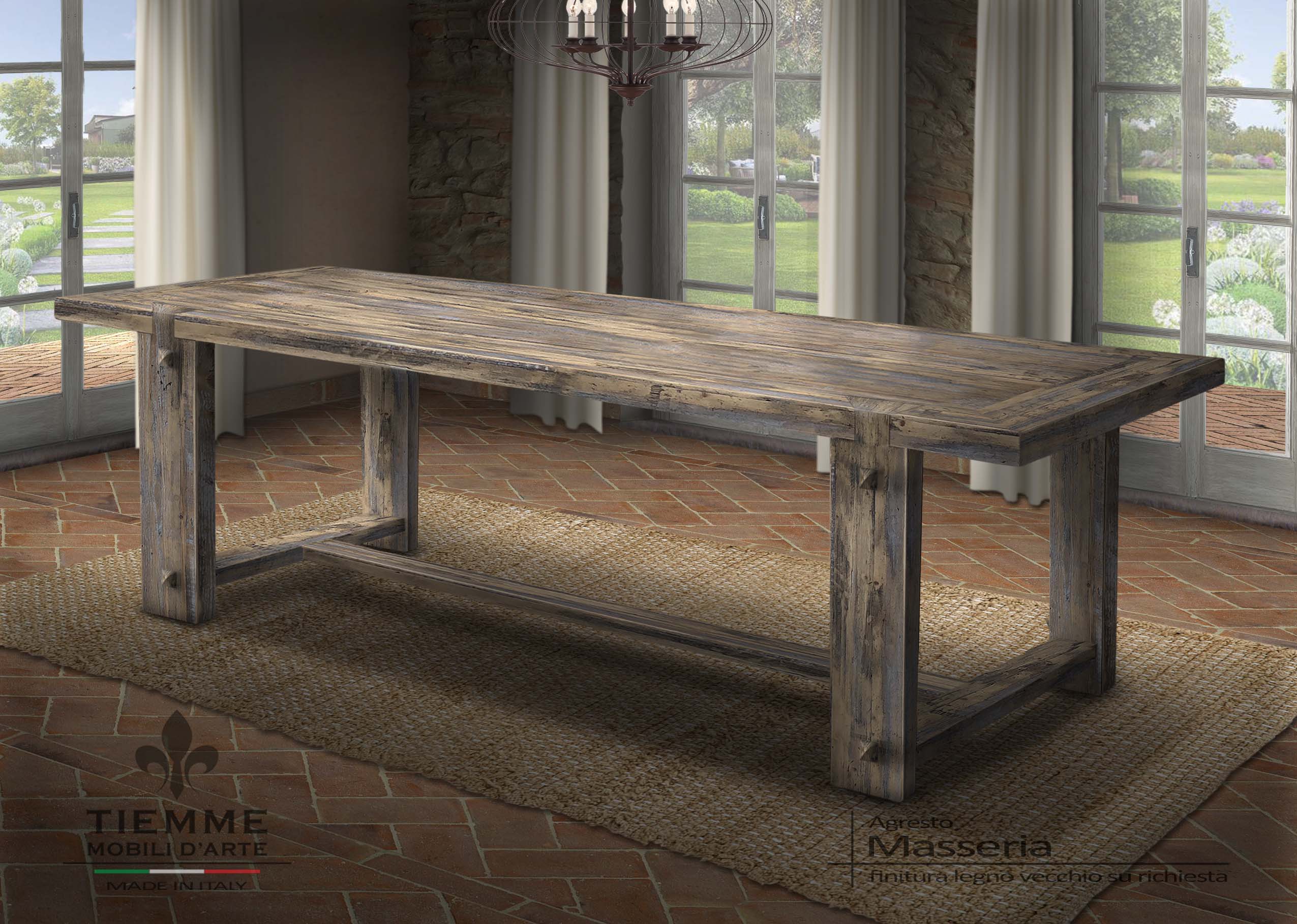 Tavolo da pranzo legno vecchio con incastri, Masseria Tavolo da pranzo Masseria, costruito con legni vecchi di recupero, disponibile con misure a richiesta.